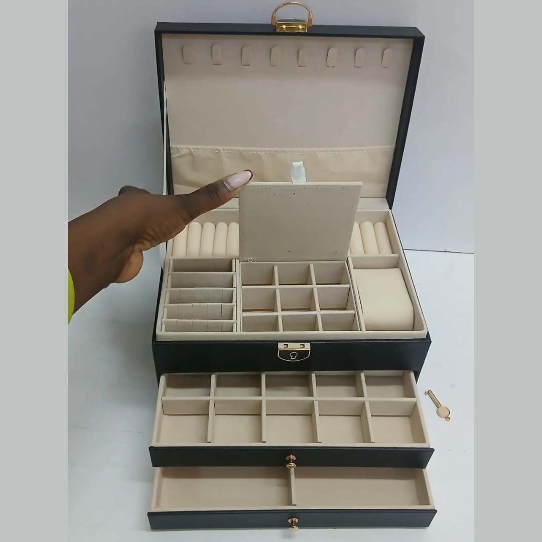 3-Layered Leather Jewelry Storage Box