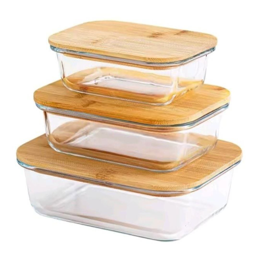 3-in-1 Glass Snack Storage Box Set (Bamboo Lids)