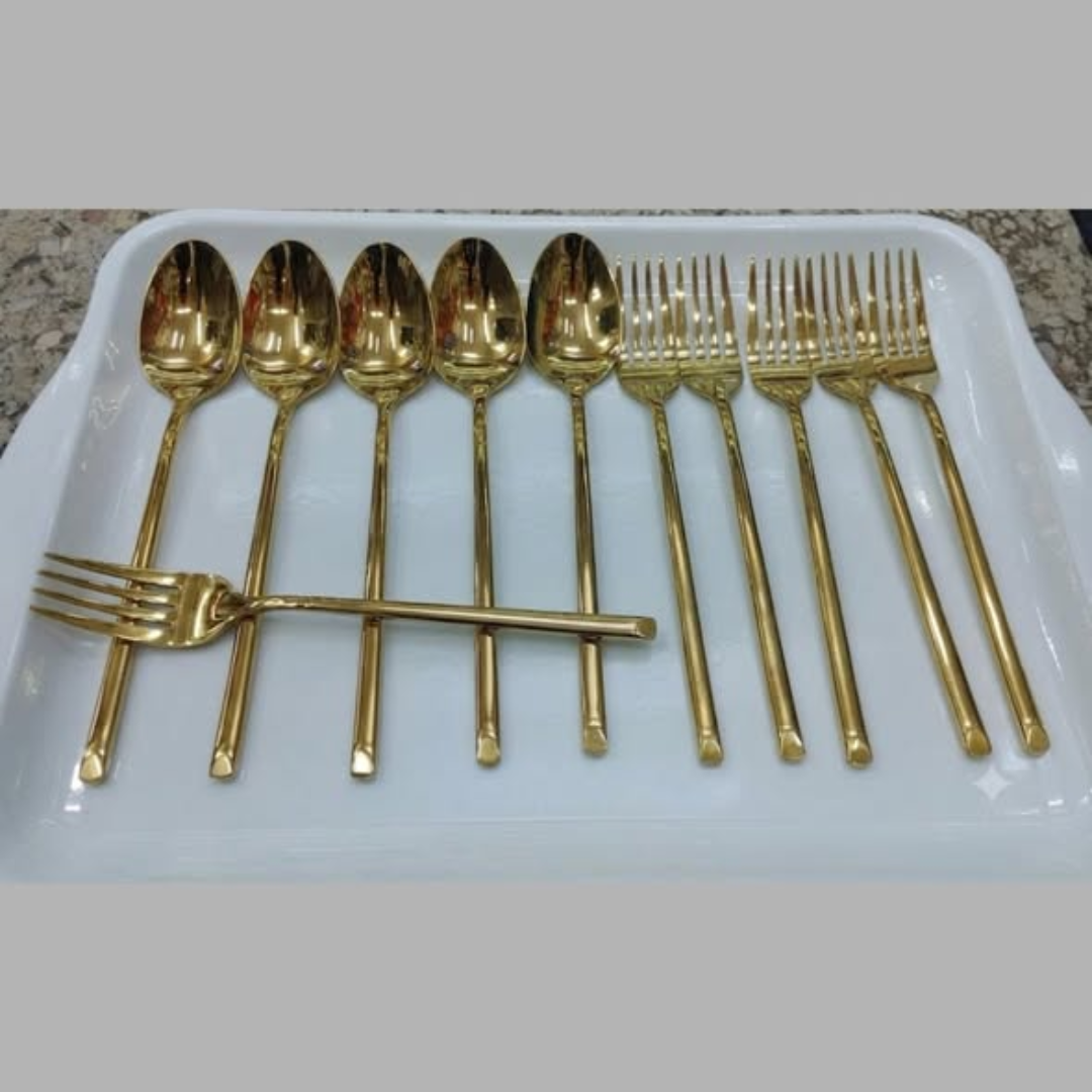 6 set Heavy Gauge Stainless Steel Gold Plated Spoons and Forks