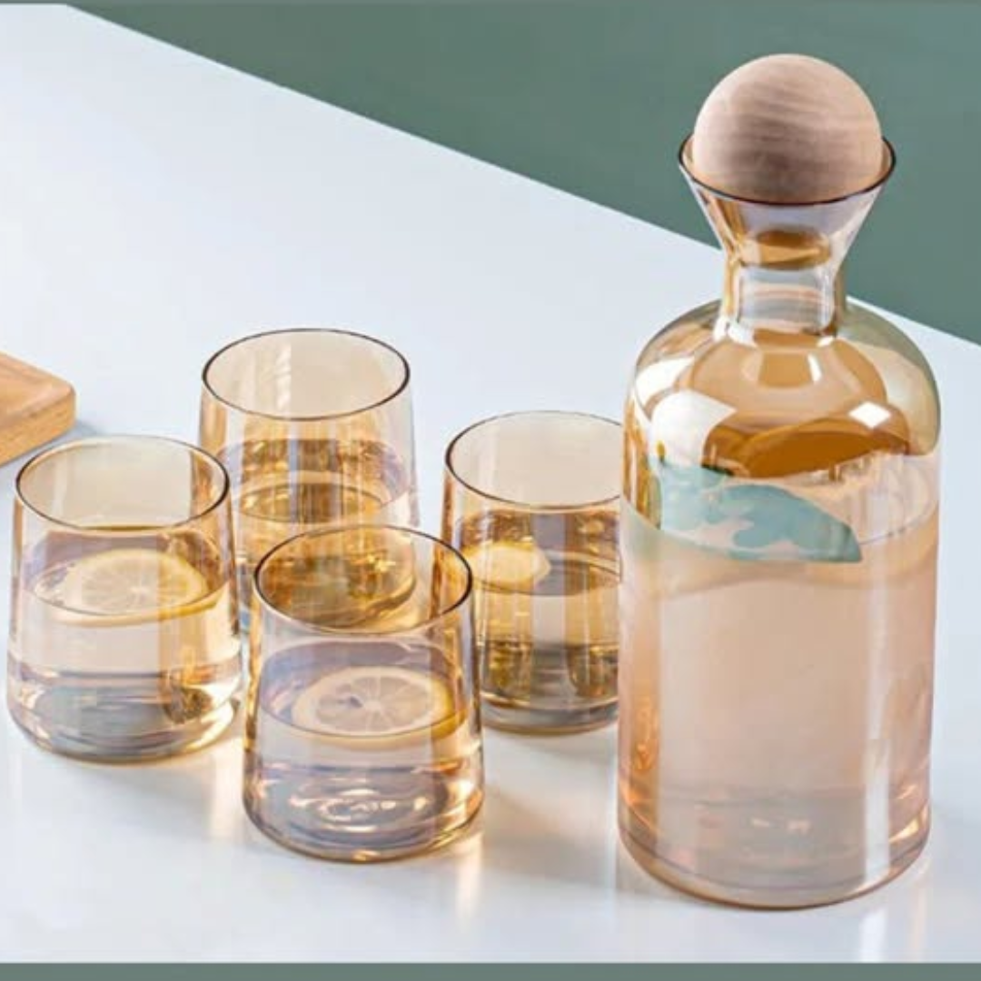 7-Piece Amber Glass Carafe / Decanter Set