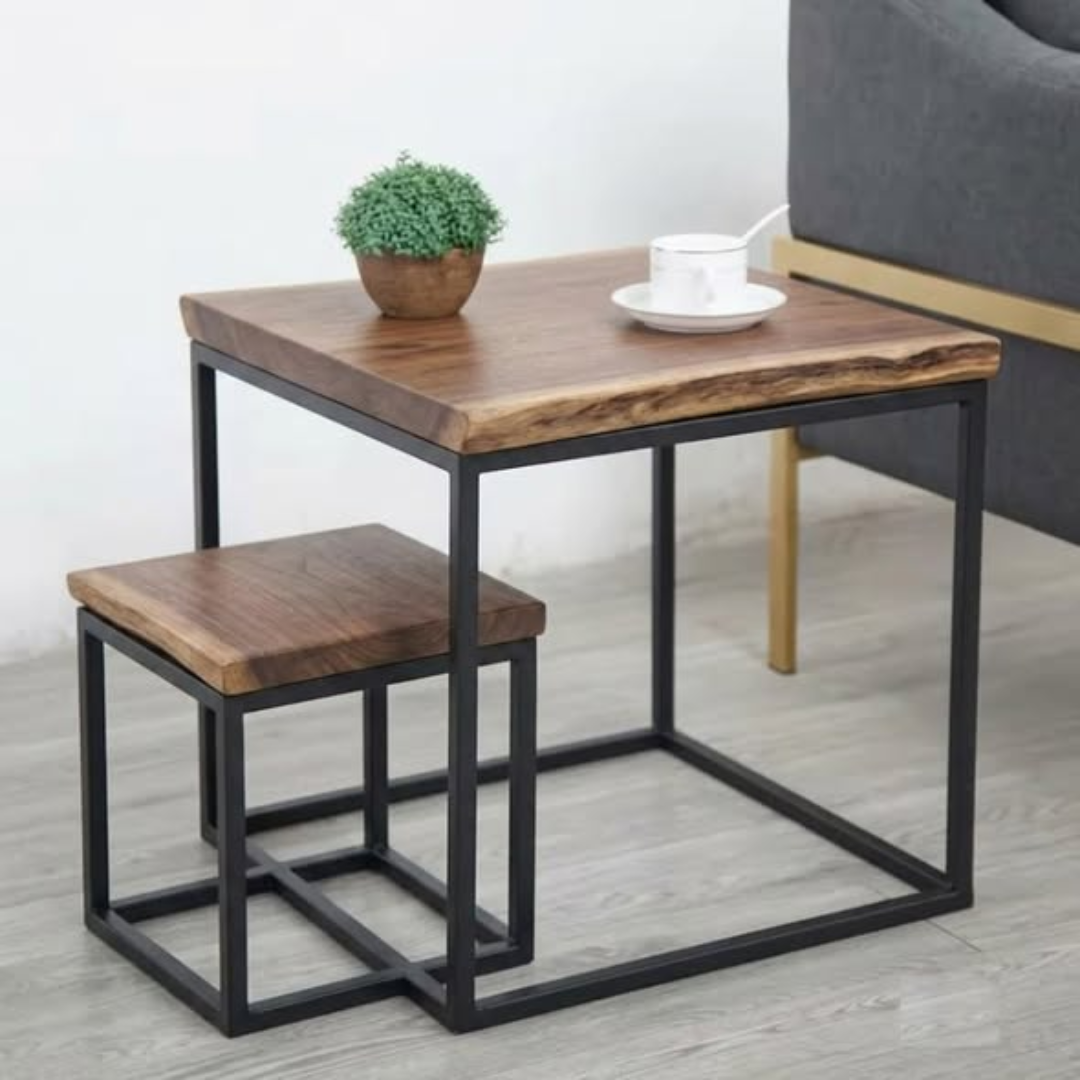 Brown 2-in-1 Nordic Metallic Side Table