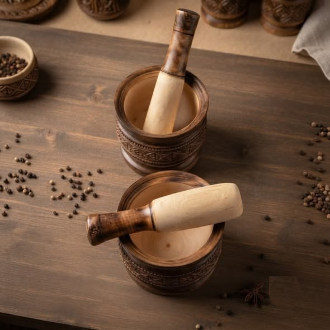 Handcrafted Wooden Pestle and Mortar