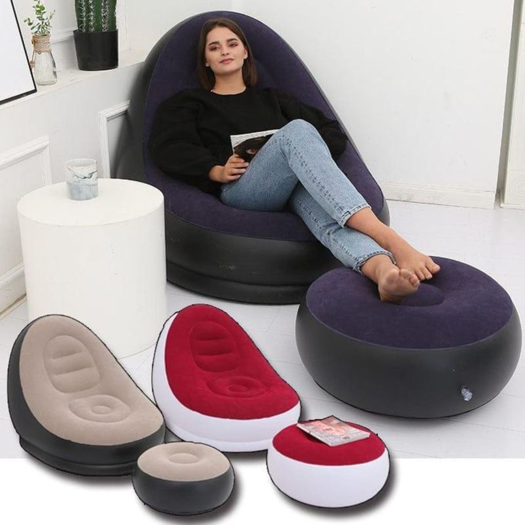 Inflatable Recliner Chair with Foot Rest and Manual Pump