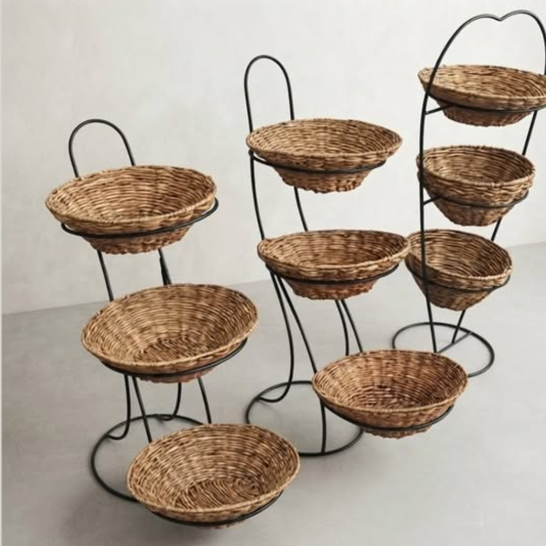 Multi-Tiered Woven Basket Floor Stands