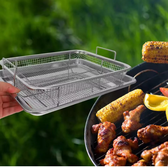 Stainless Steel French Fries Basket + Tray Set
