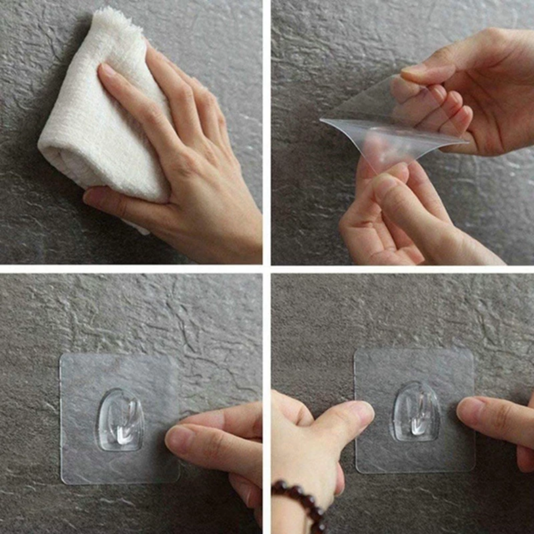10-piece transparent heavy-duty wall hooks