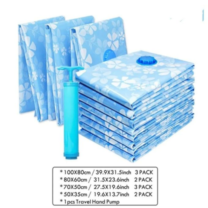 11-Piece vacuum compression storage bag set with hand pump