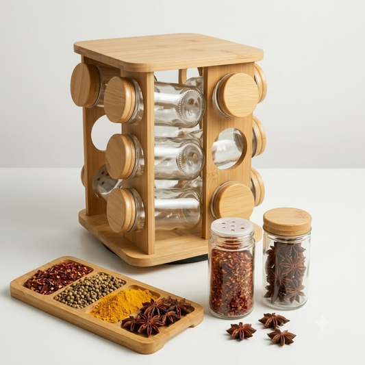 12-in-1 Wooden Spice Rack with Glass Jars