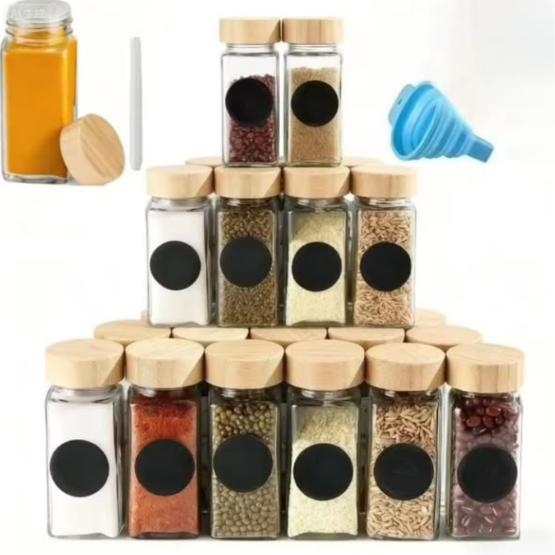 12-in-1 Wooden Spice Rack with Glass Jars