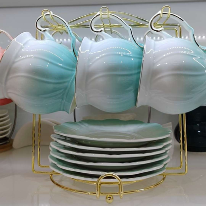 13 Piece bone china cup and saucer set with stand