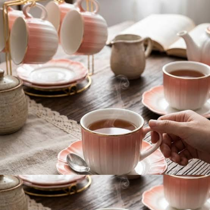 13 Piece bone china cup and saucer set with stand