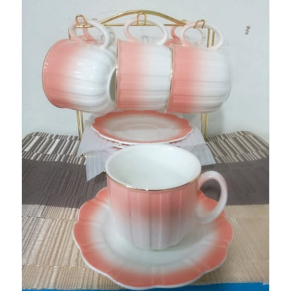 13 Piece bone china cup and saucer set with stand