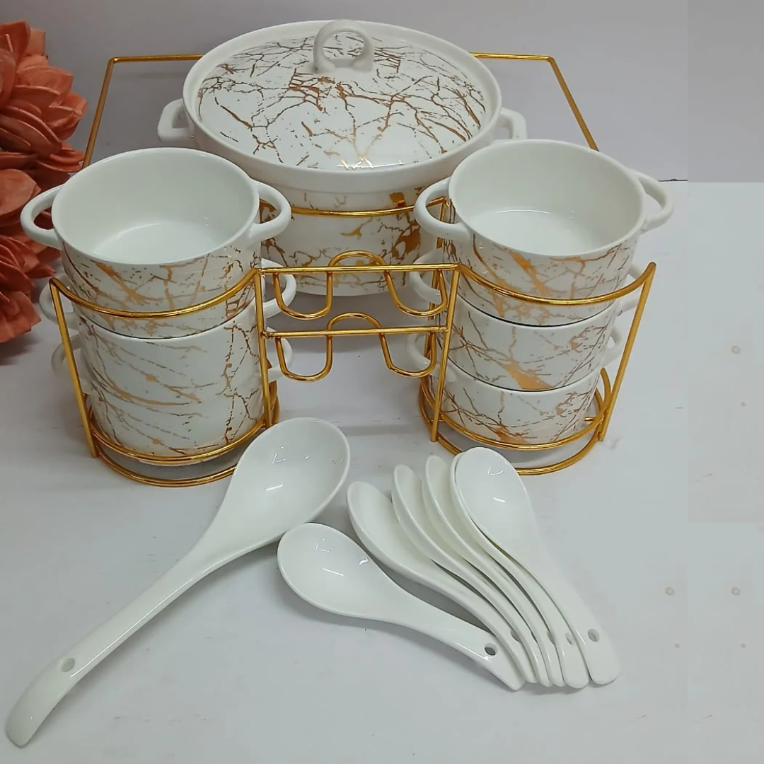 15-Piece White Ceramic Soup Set