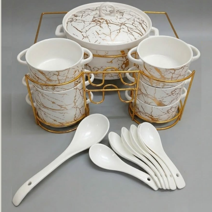 15-Piece White Ceramic Soup Set