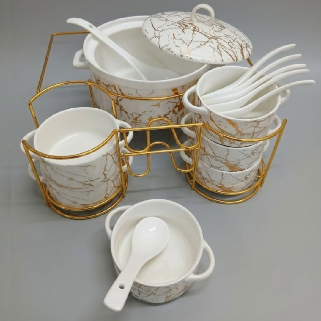 15-Piece White Ceramic Soup Set