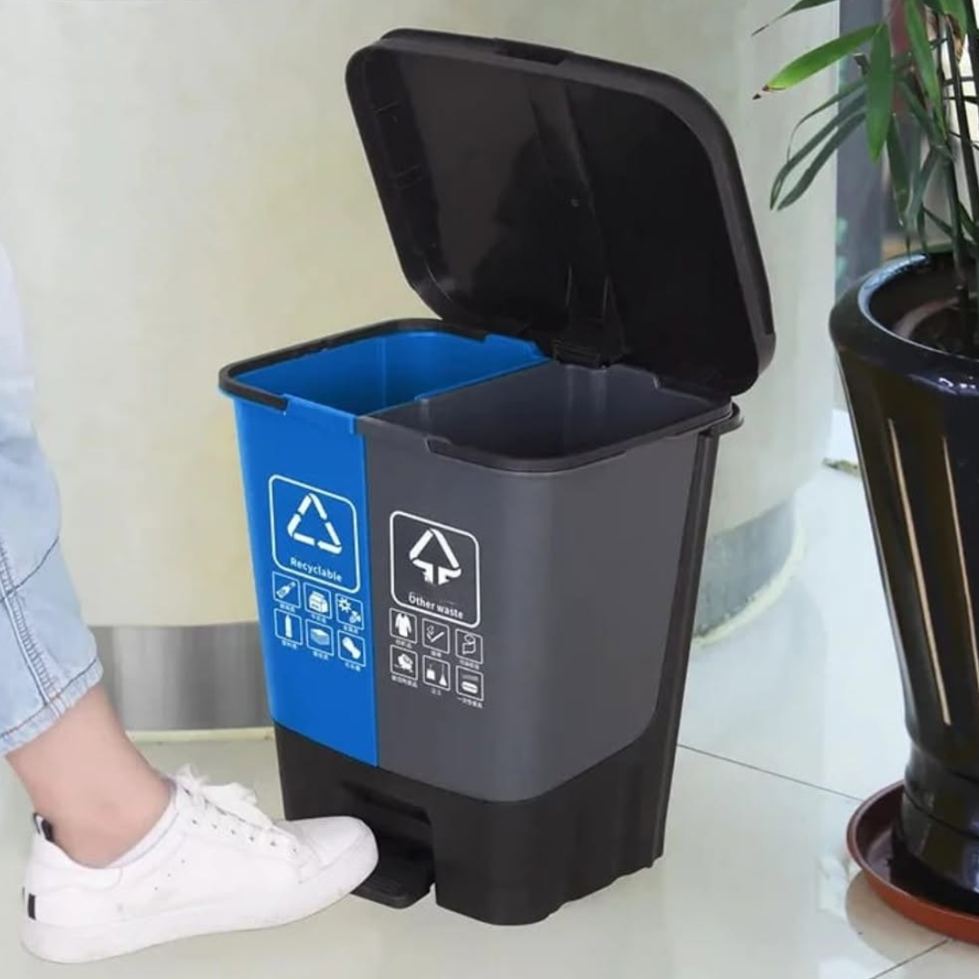 2-in-1 dual compartment recycling dustbin