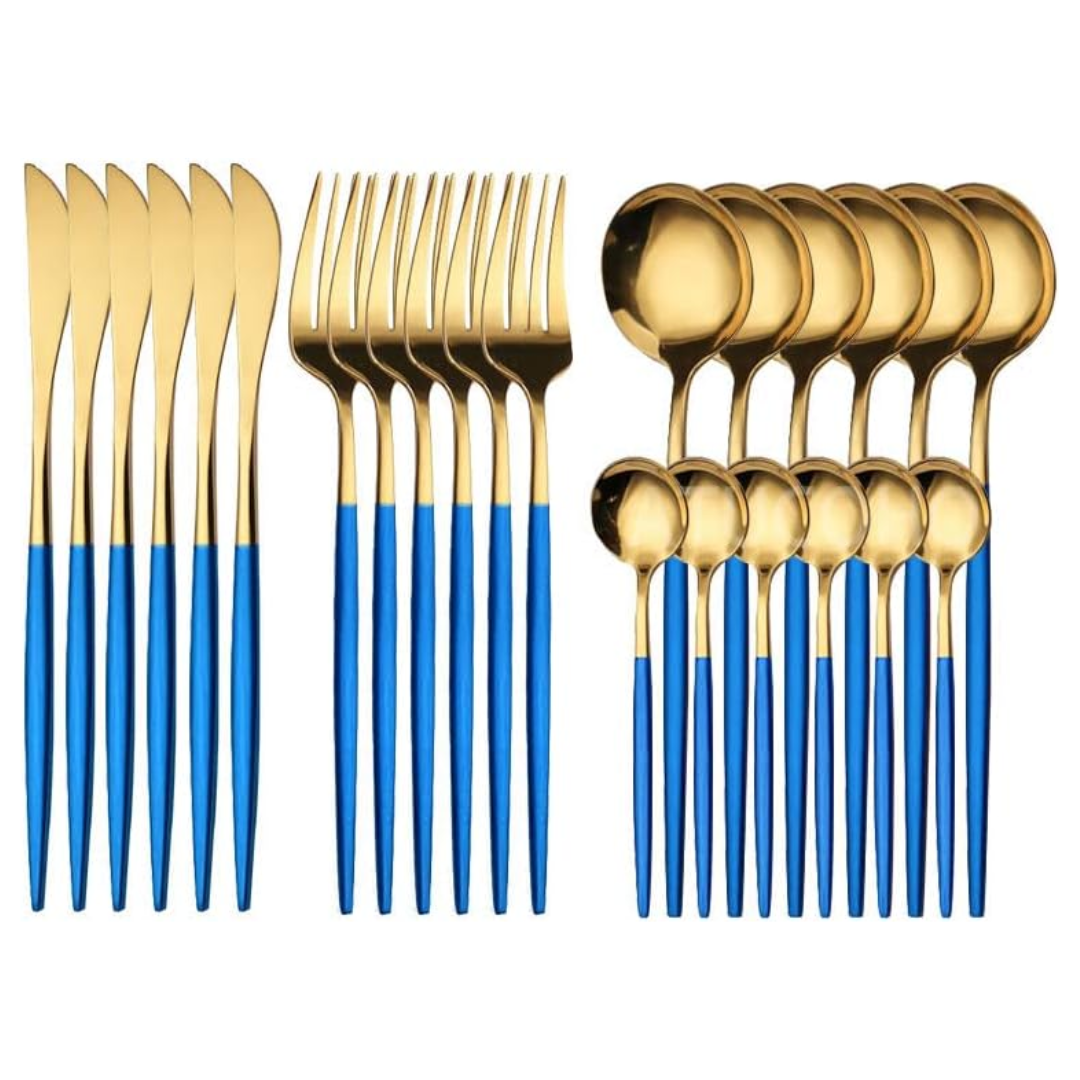 24-Piece Blue Slim Stainless Steel Cutlery Set