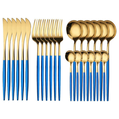 24-Piece Blue Slim Stainless Steel Cutlery Set