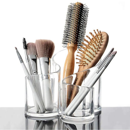 3-Compartment clear acrylic cosmetic / makeup brush organizer