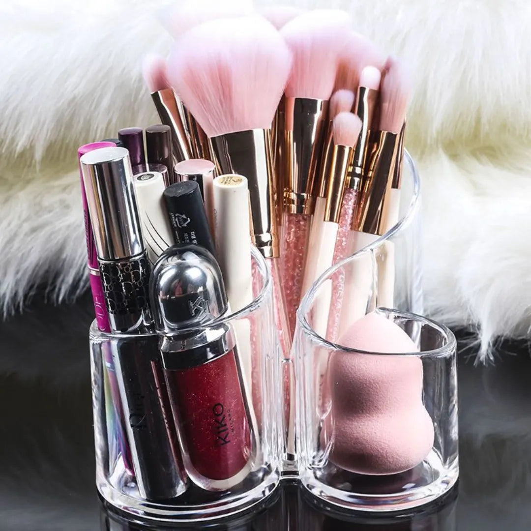 3-Compartment clear acrylic cosmetic / makeup brush organizer