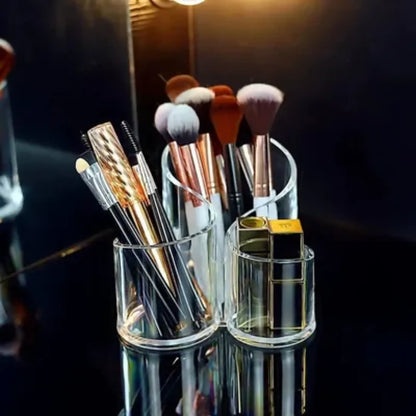 3-Compartment clear acrylic cosmetic / makeup brush organizer