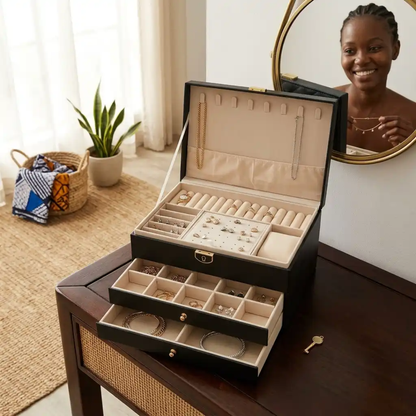 3-Layered Leather Jewelry Storage Box