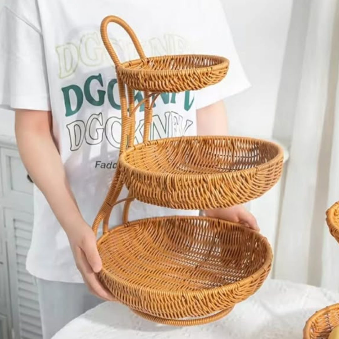 3-Tier Handmade Rattan Fruit Rack