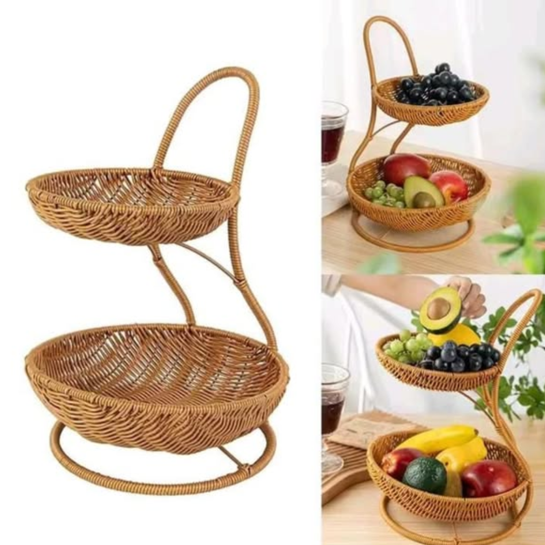 3-Tier Handmade Rattan Fruit Rack