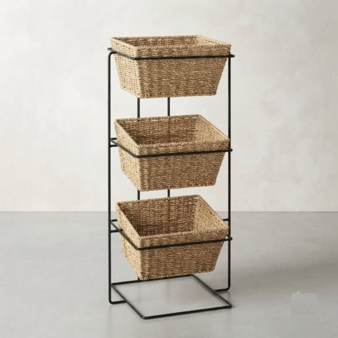3-Tier Woven Basket Floor Rack