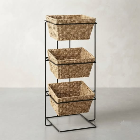 3-Tier Woven Basket Floor Rack