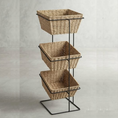 3-Tier Woven Basket Floor Rack