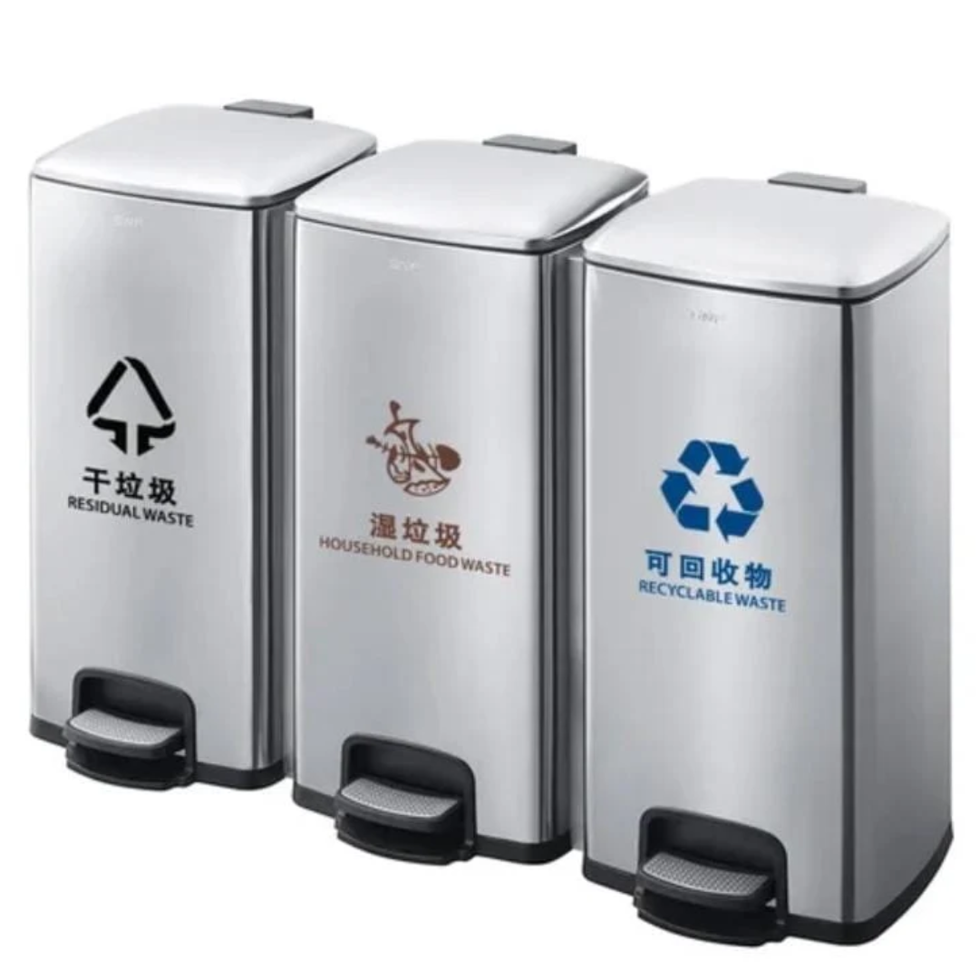 3-in-1 Bin Stainless steel pedal dustbins (30L per bin)