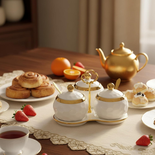 3-in-1 Ceramic Sugar Canister Set with Triangle Stand