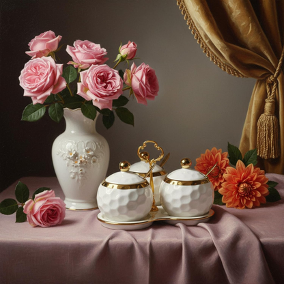 3-in-1 Ceramic Sugar Canister Set with Triangle Stand