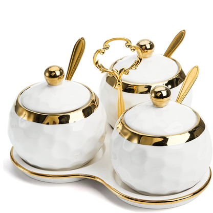 3-in-1 Ceramic Sugar Canister Set with Triangle Stand