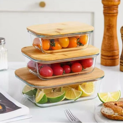 3-in-1 Glass Snack Storage Box Set (Bamboo Lids) 