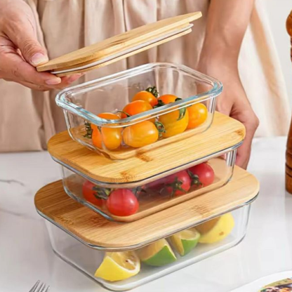 3-in-1 Glass Snack Storage Box Set (Bamboo Lids) 