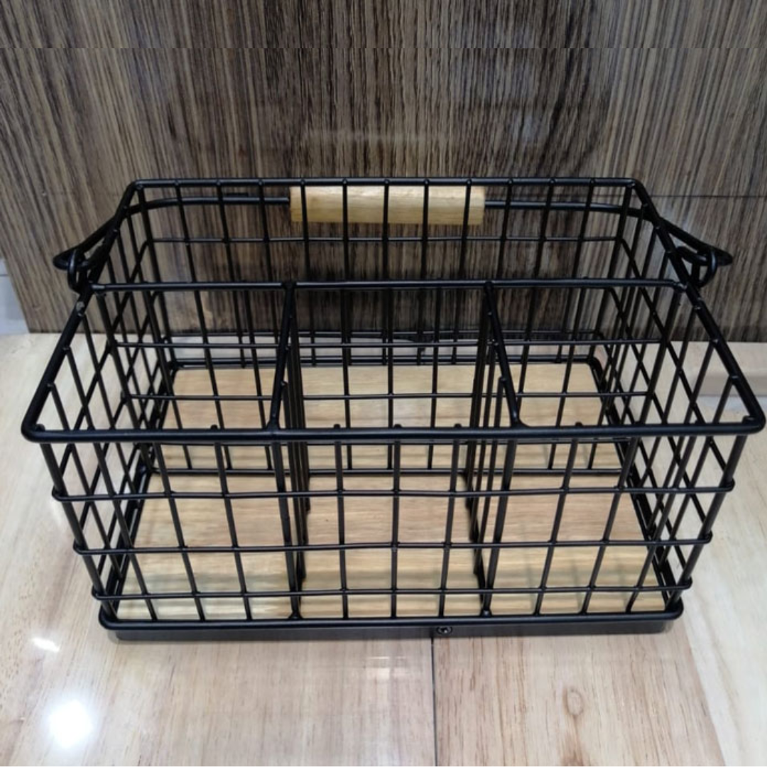 4-in-1 metallic cutlery holder with bamboo base
