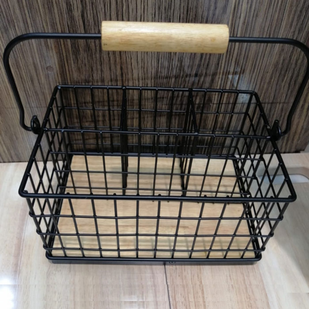 4-in-1 metallic cutlery holder with bamboo base