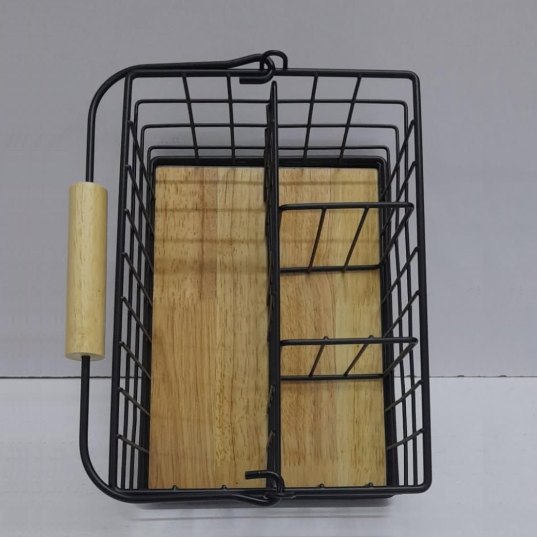 4-in-1 metallic cutlery holder with bamboo base