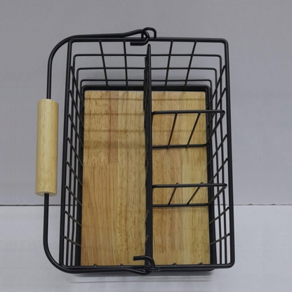 4-in-1 metallic cutlery holder with bamboo base