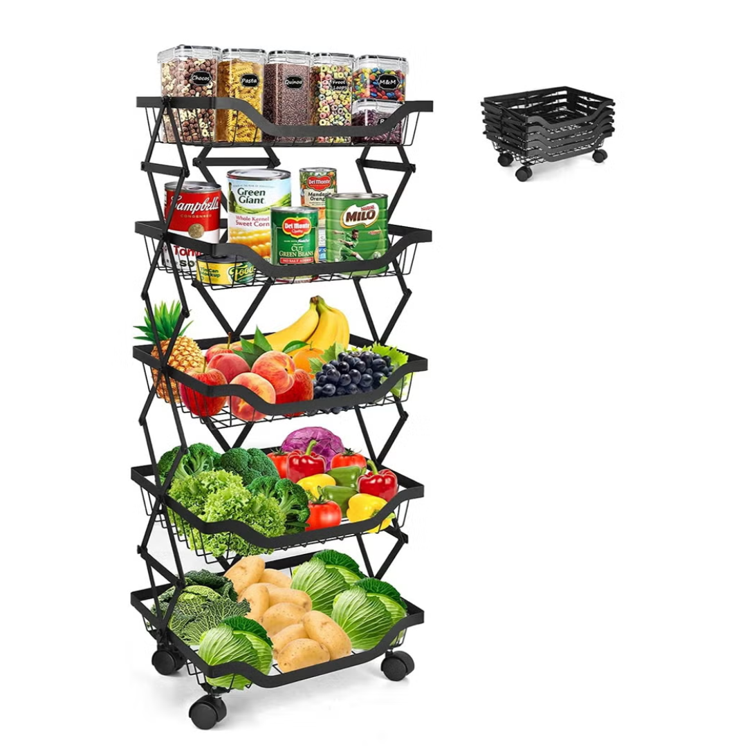 5-Tier movable carbon steel storage trolley