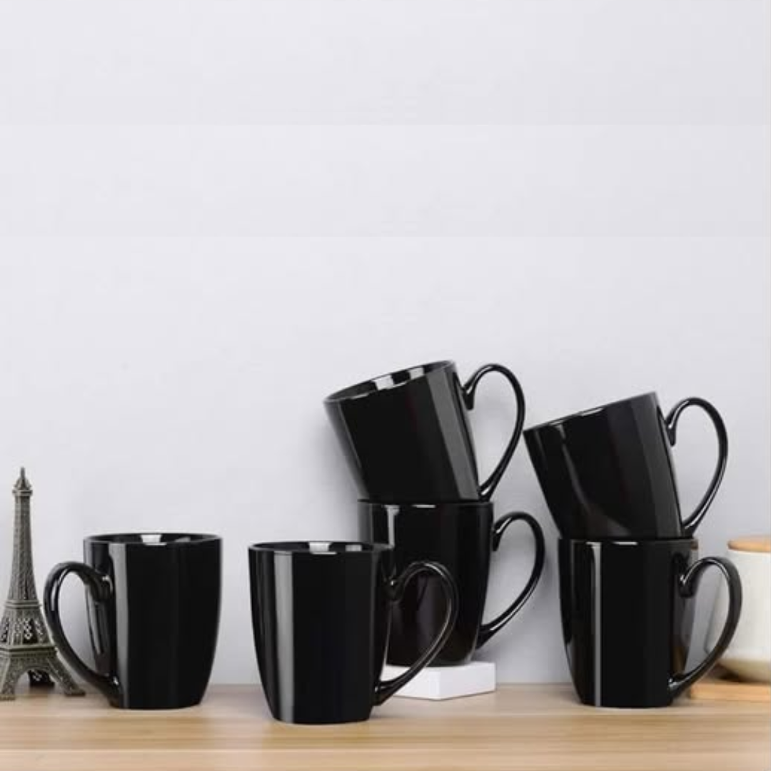 6-Piece Black Ceramic Mug Set