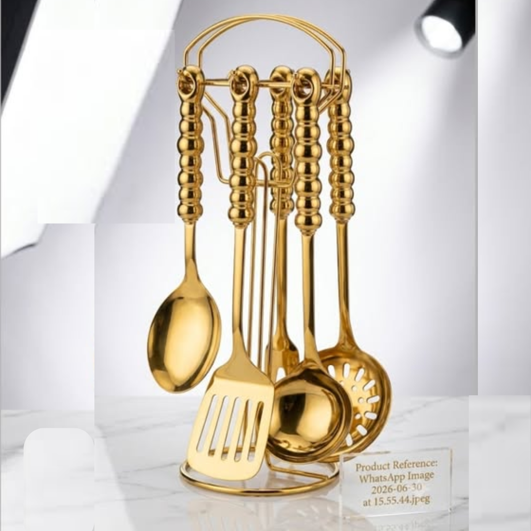 6-in-1 Gold Vanished Serving Spoon Set with Stand