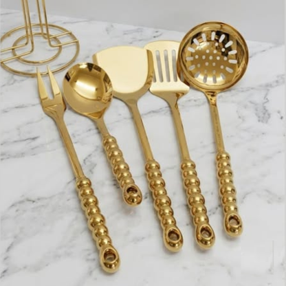 6-in-1 Gold Vanished Serving Spoon Set with Stand