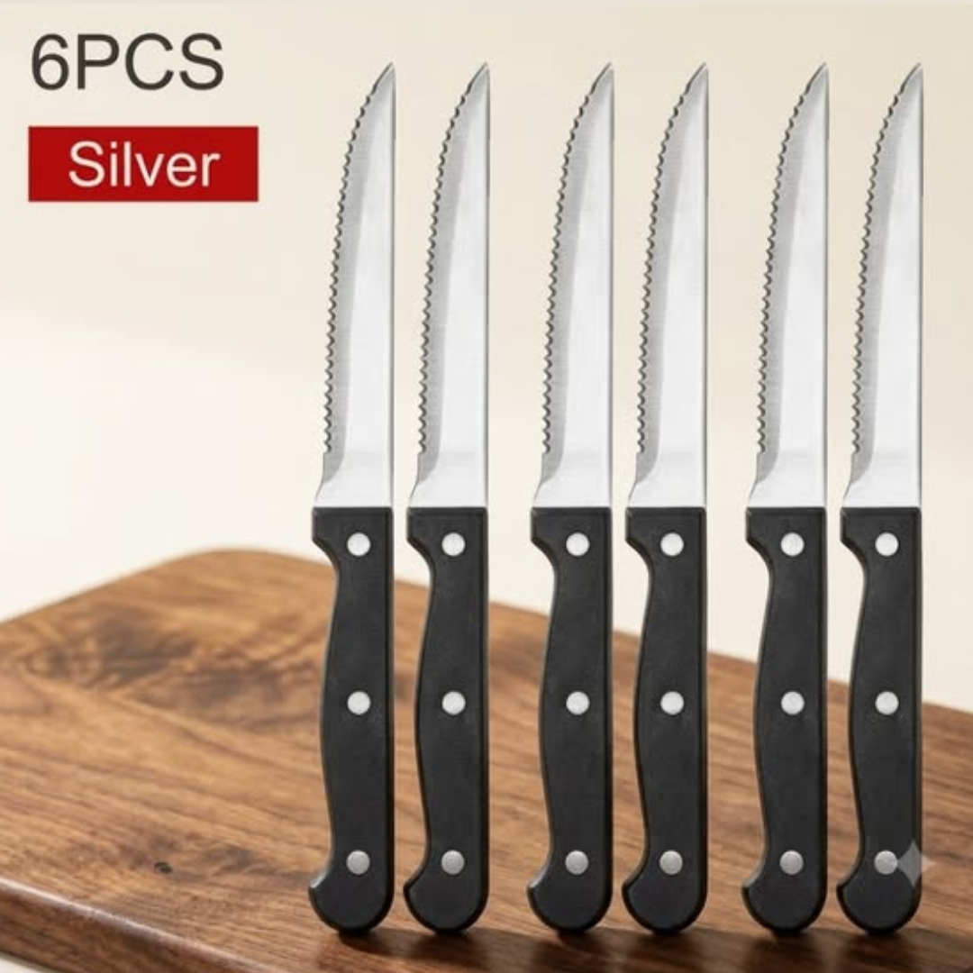 6 Pcs Stainless Steel Serrated Steak Knife Set 