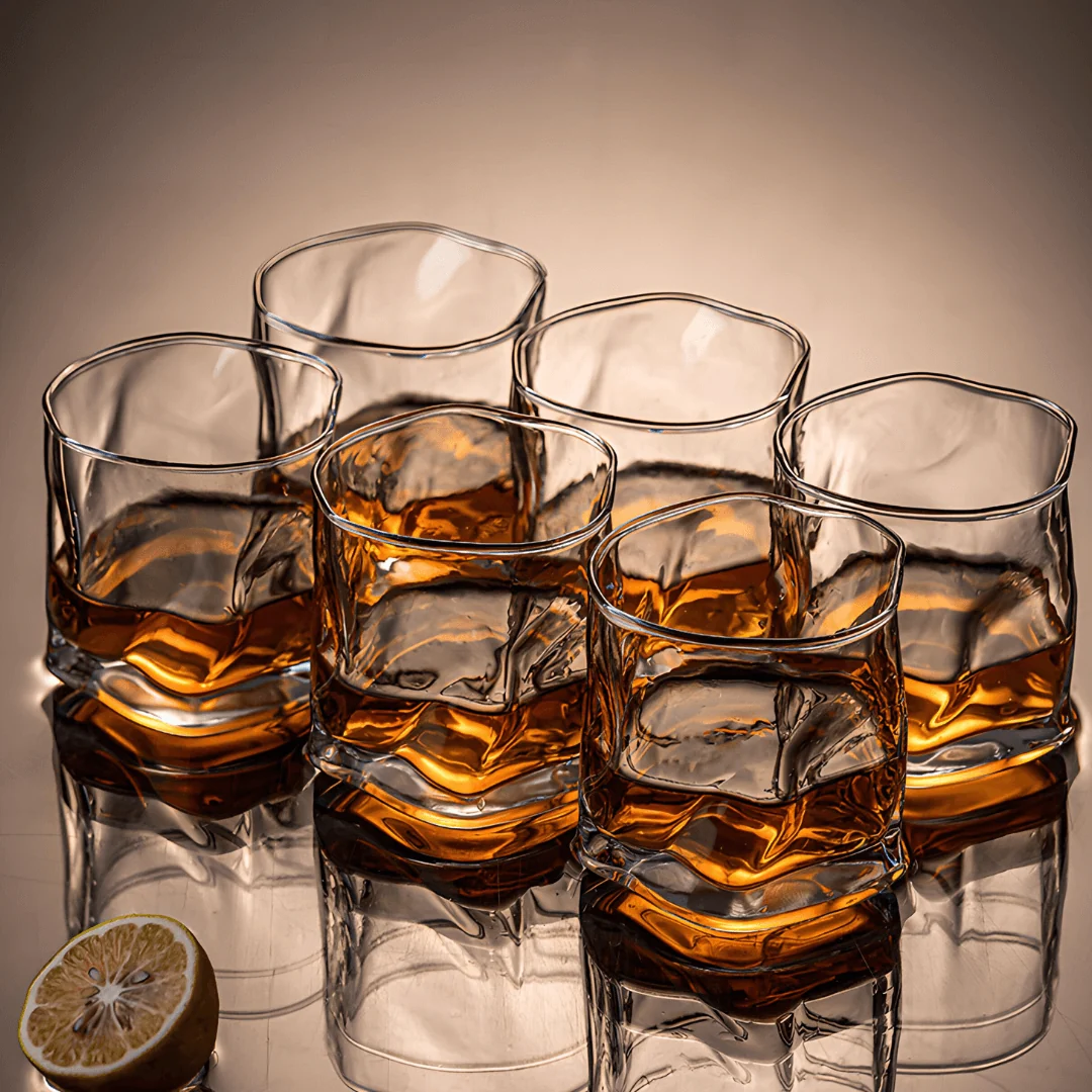 6 pcs irregular distorted shape whiskey glass set