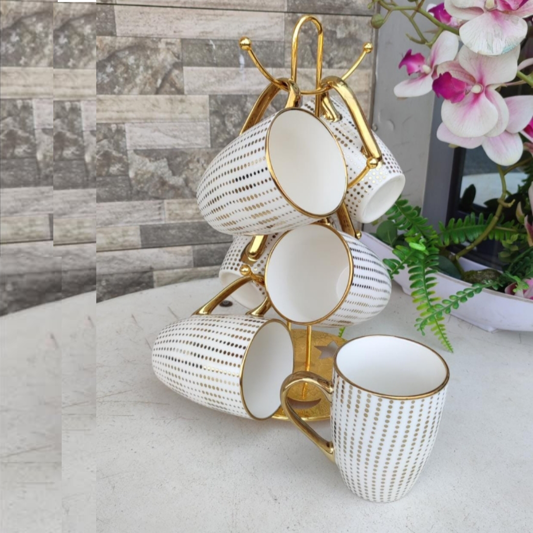 6 piece gold decor ceramic cup set
