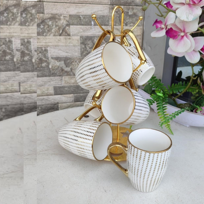 6 piece gold decor ceramic cup set
