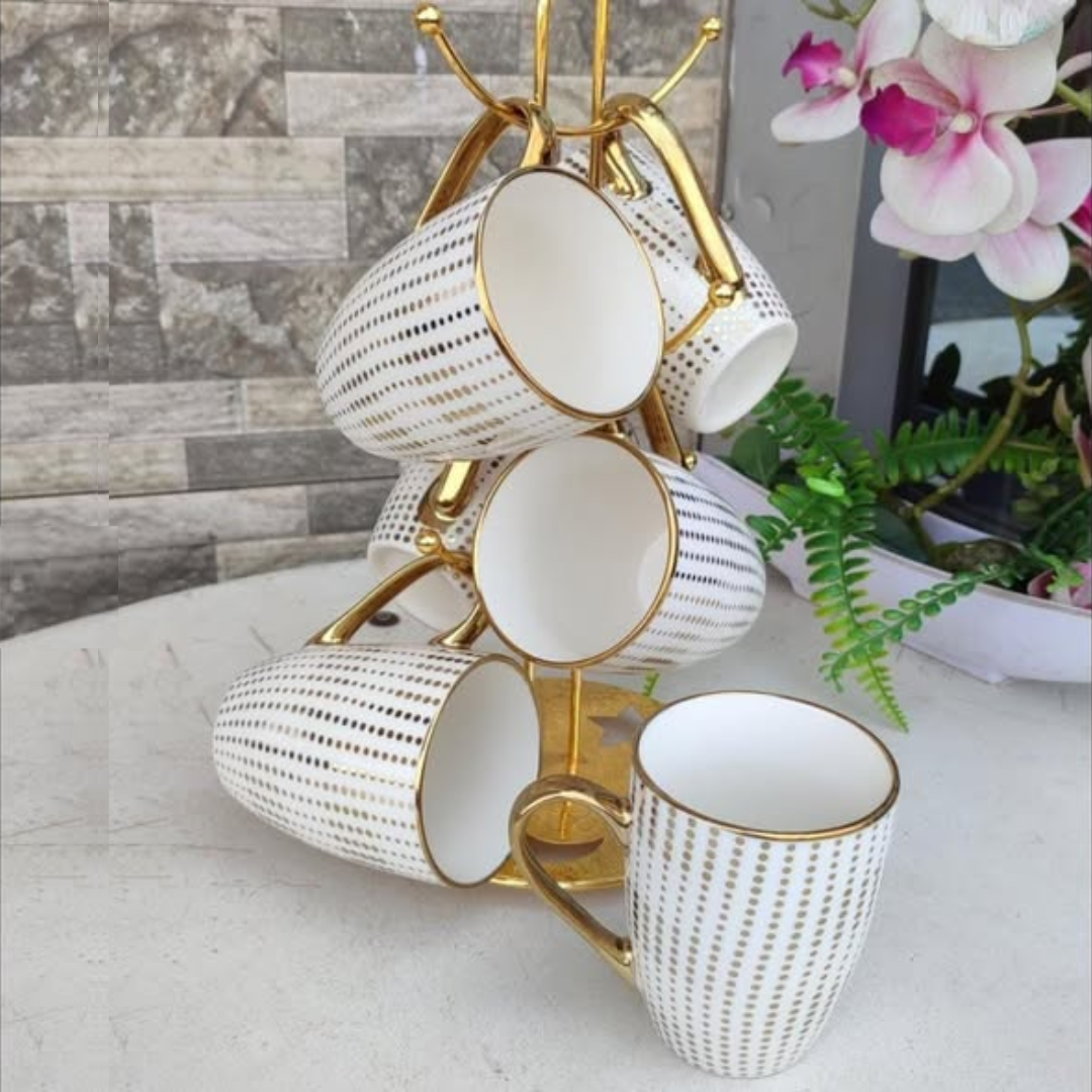 6 piece gold decor ceramic cup set